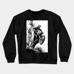 Dirt bike wheelie - black silhouette, white background Crewneck Sweatshirt